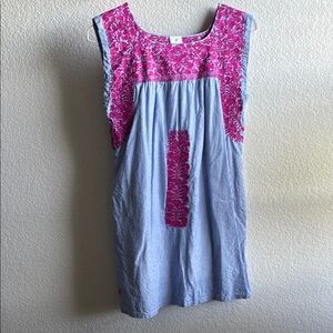 J.Marie Floral Embroidered Dress with Pinstripe Pattern